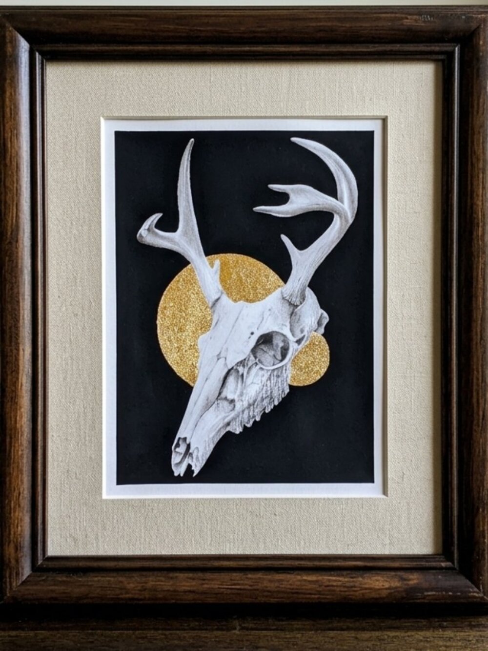 Deer Skull Fine Art Print Gold Leaf Embellished Original Artwork Wall Decor Gift